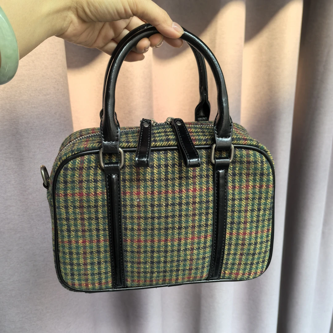 2025新款格子纹手提小方包枕头包单肩斜挎包1369格子黑