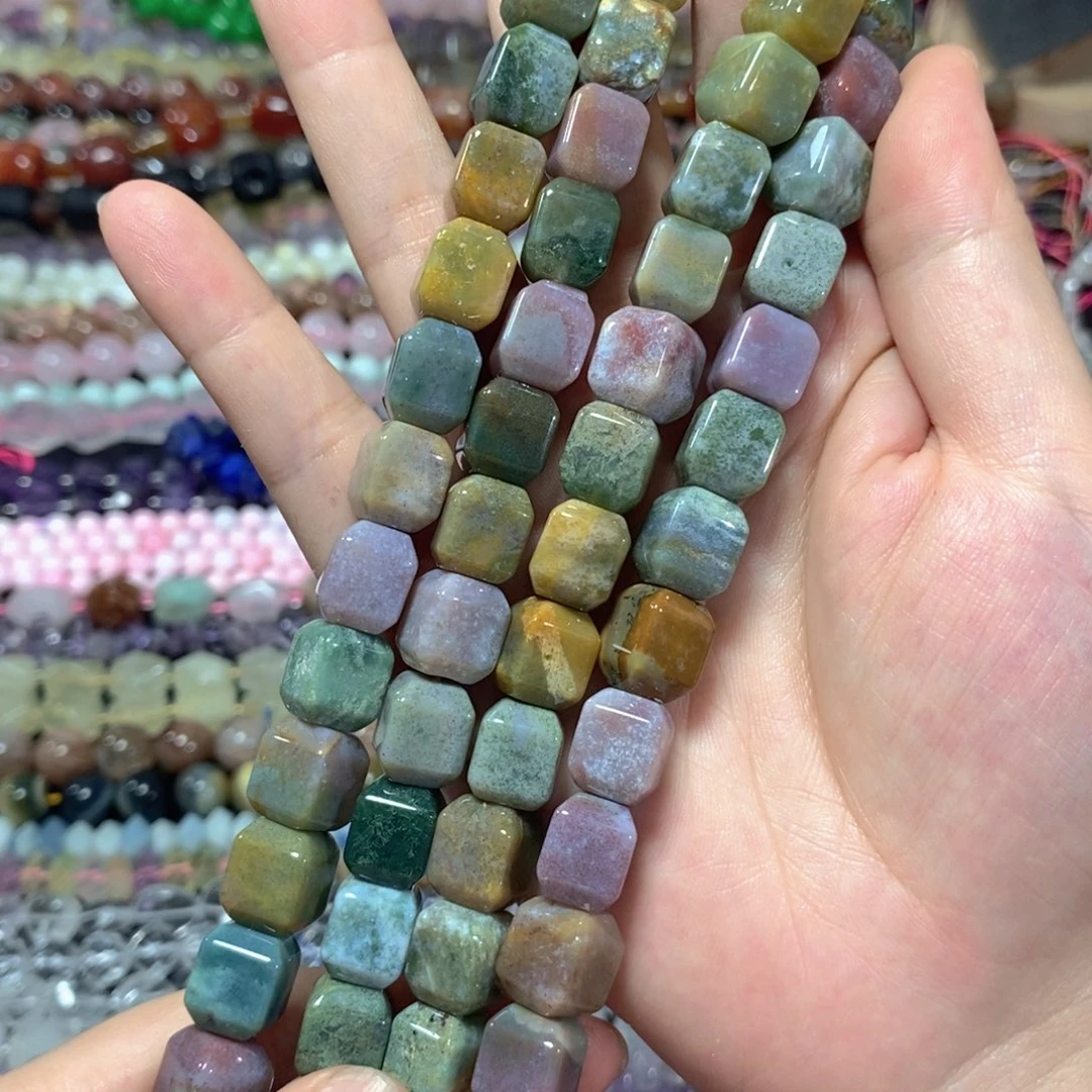玛瑙/玉髓未镶嵌珠宝半成品水草玛瑙方糖一条卡11mm