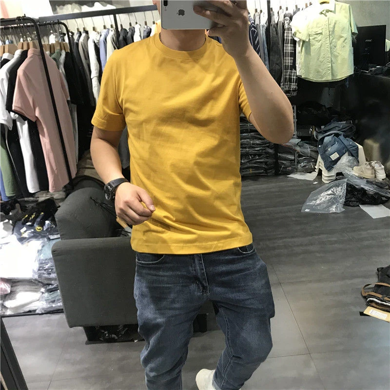 2025夏新款男士纯棉短袖T恤简约白色体恤潮流高级感男装打底衫