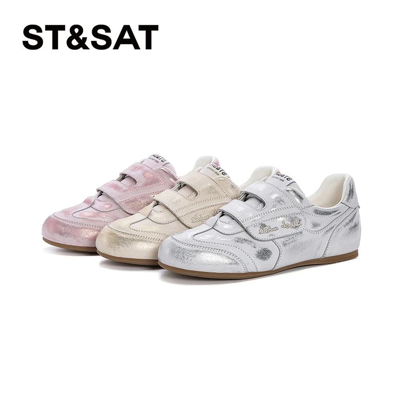 星期六复古德训鞋女2025新款春季擦色芭蕾风魔术贴休闲鞋平底板鞋