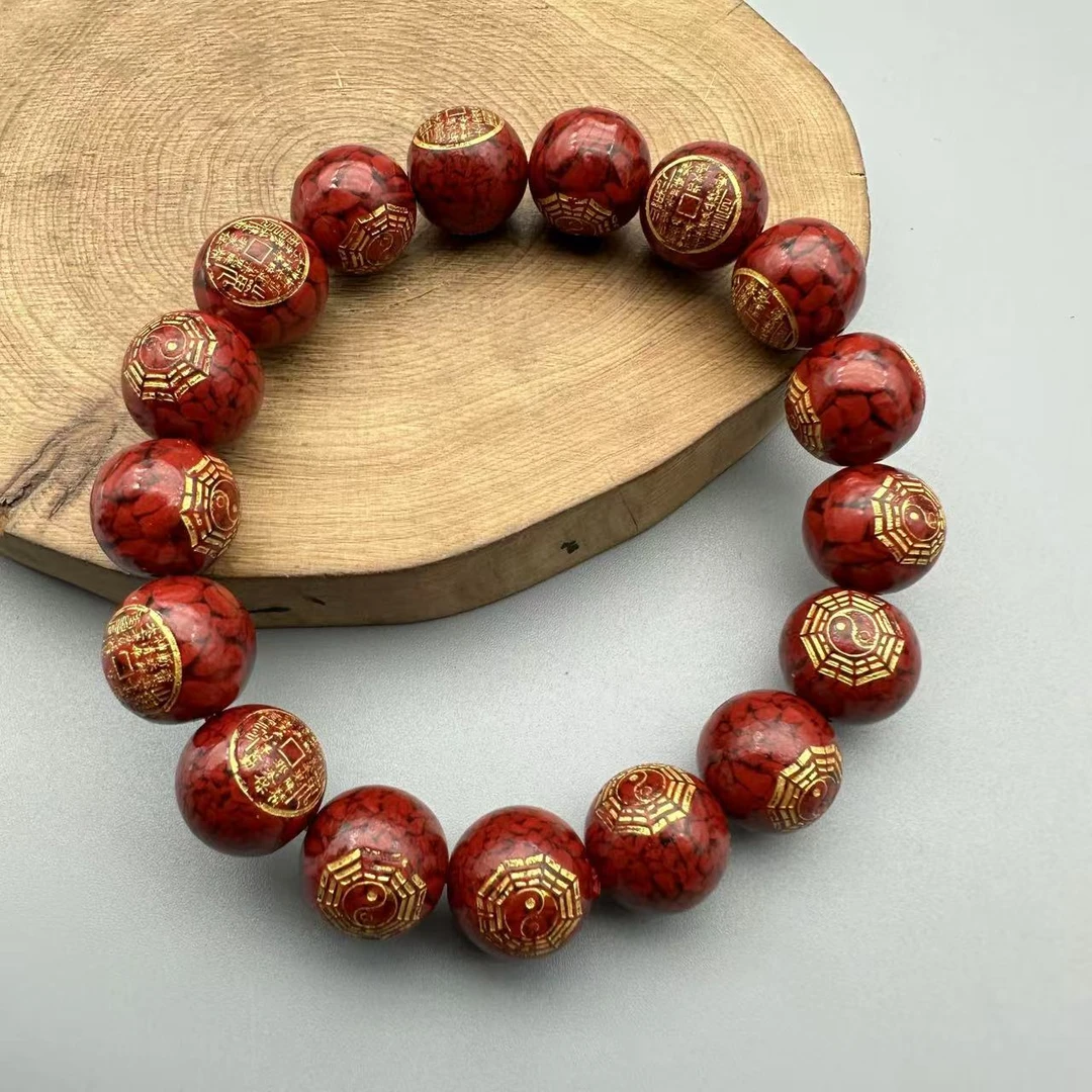 含辰砂工艺品JT098-晶体砂块砂配山鬼12mm单圈手串