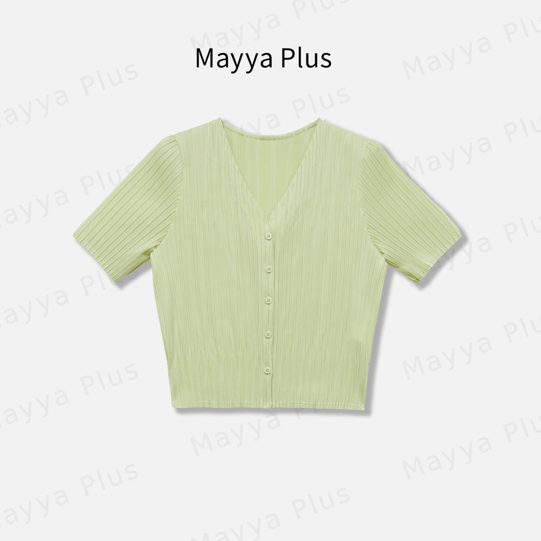 【三宅艺术】Mayya Plus麦芽定制韩系针织短袖衬衫收腰上衣32527967