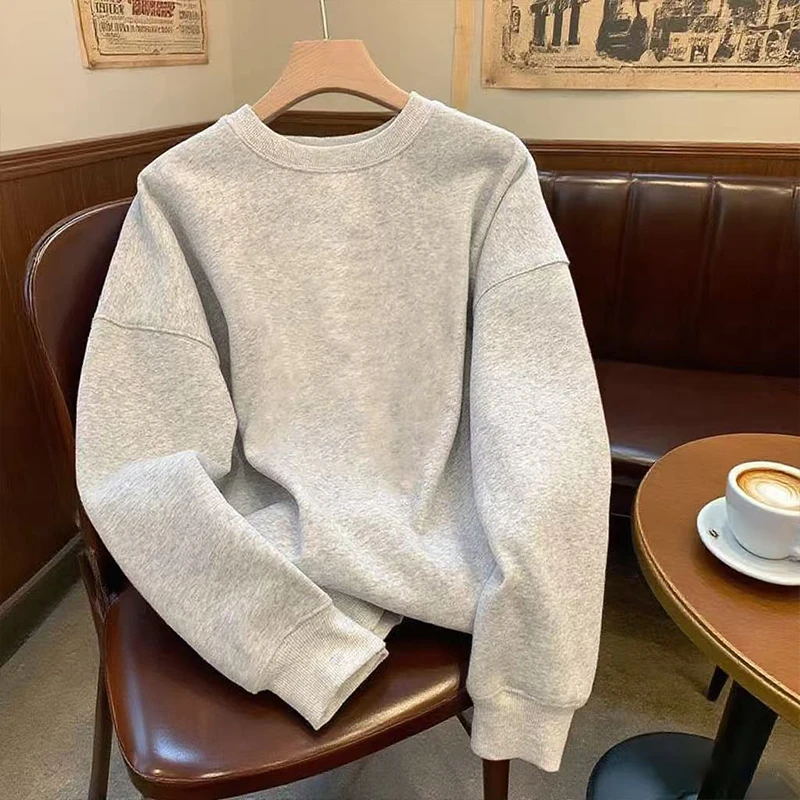 春秋季新款美式高街百搭圆领卫衣男女款长袖潮牌宽松薄款打底外套