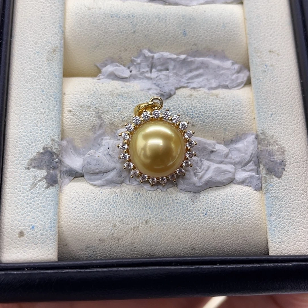 吊坠(不含链)海水珍珠银S925镶嵌金珠太阳花吊坠11-12mm