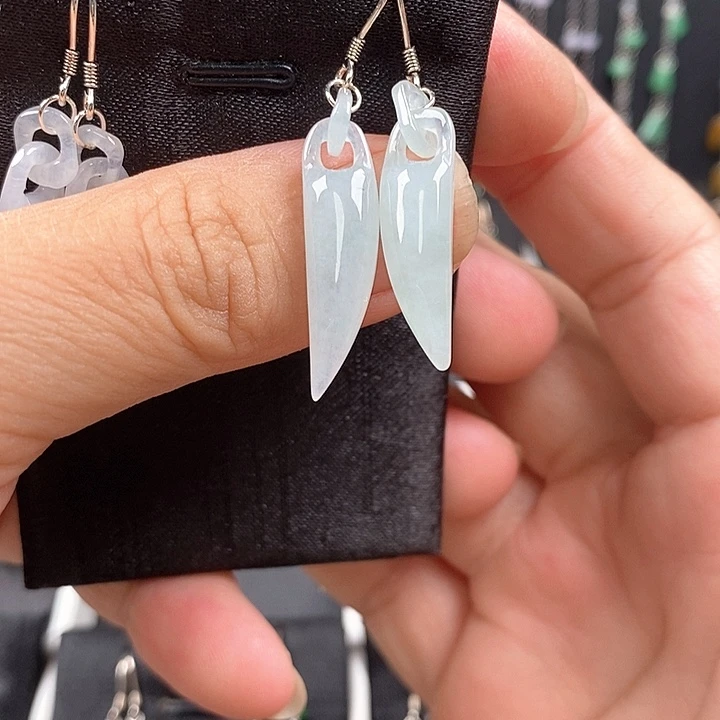 银S925镶嵌翡翠耳饰35号