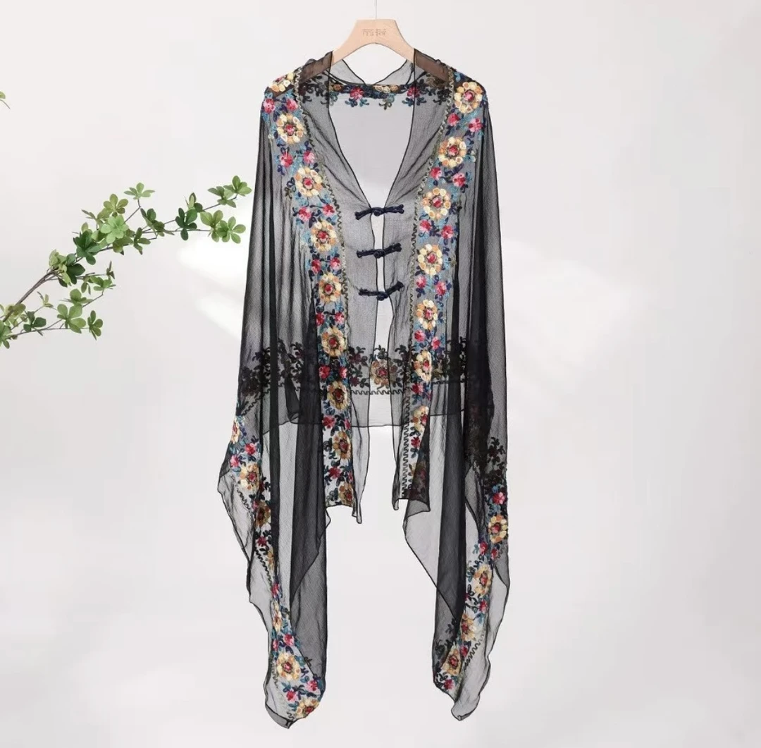 【刺绣披肩】防晒夏季中国风透气法式披肩重工刺绣洋气外搭民族风