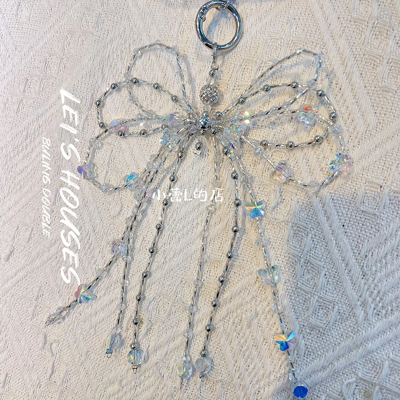 【多层蝴蝶结水晶手链】蝴蝶结水晶手机链钥匙扣包包扣女款短款个性