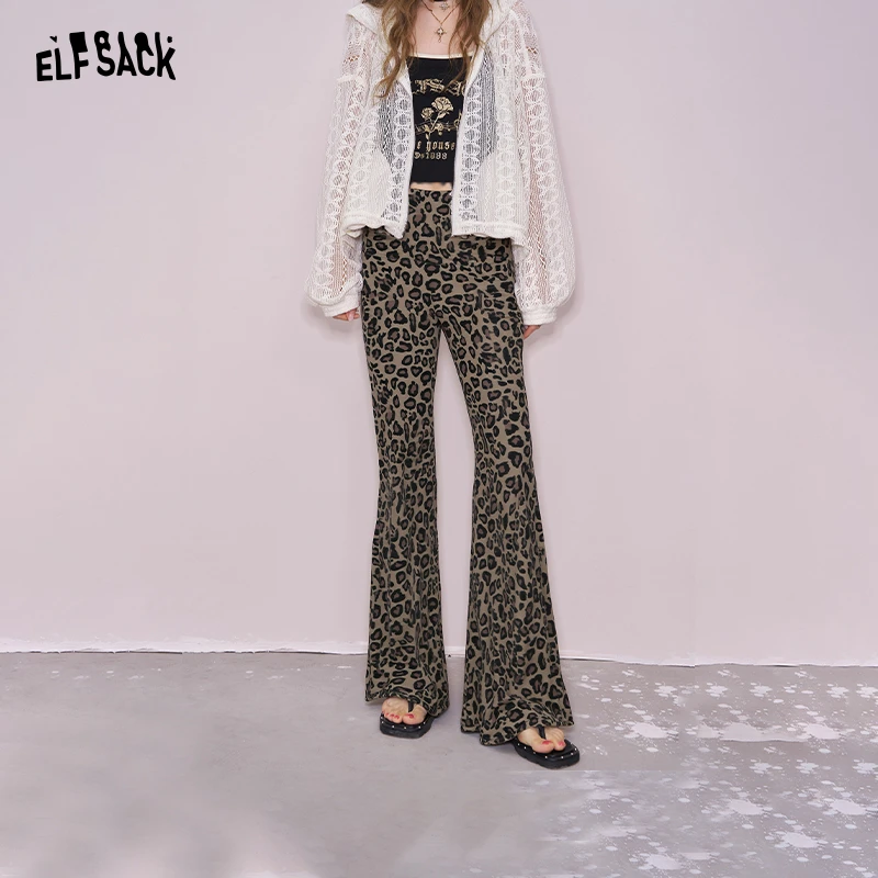 【云c专属】妖精的口袋豹纹微喇裤夏季裤子显瘦高腰休闲复古宽松