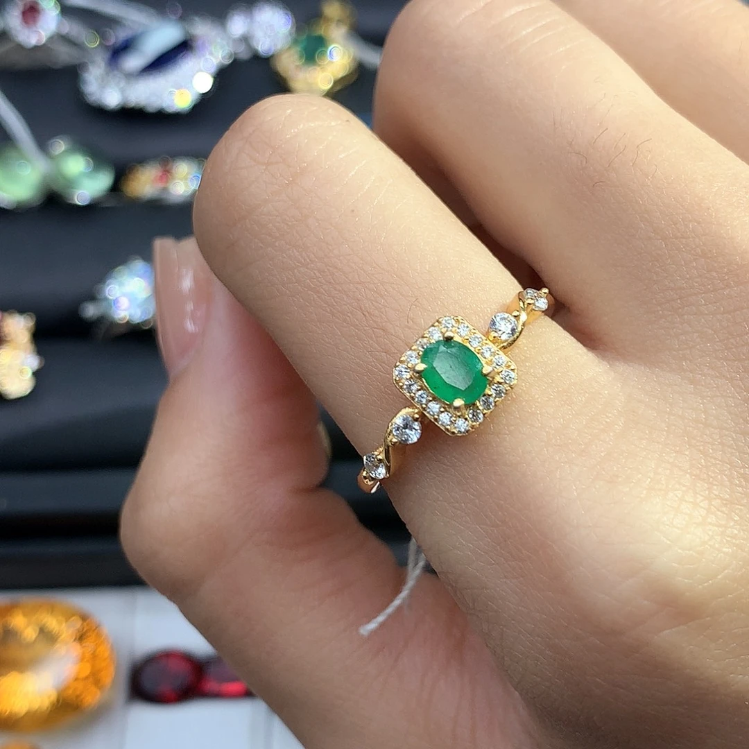 祖母绿银S925镶嵌戒指