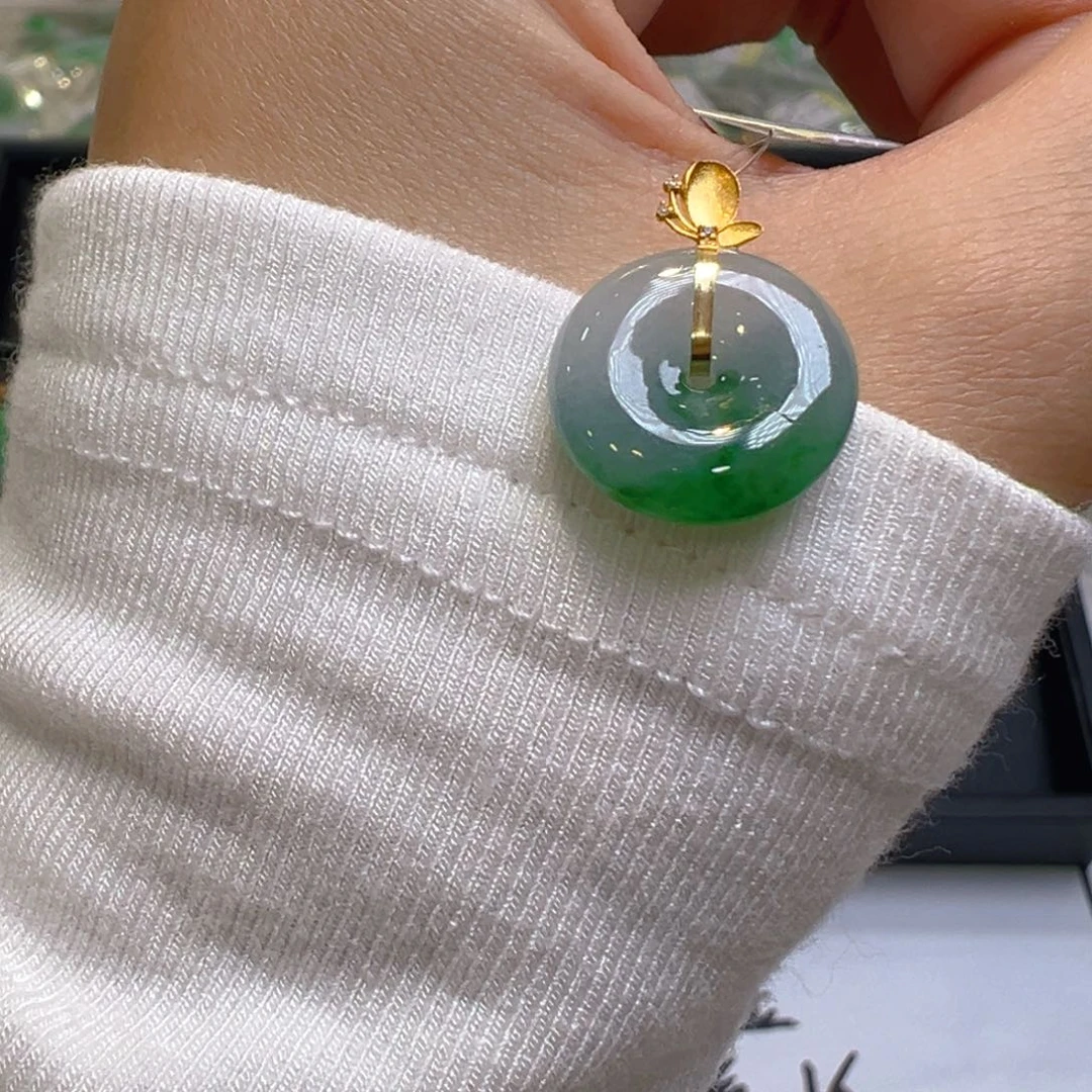 翡翠18K金镶嵌吊坠(不含链)