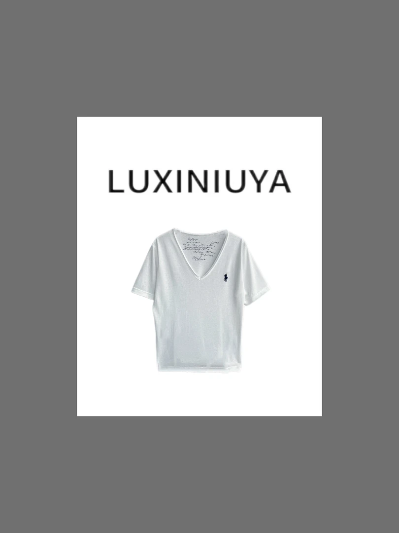 【LUXINIUYA】人手一件！小马刺绣基础V领显瘦百搭短袖T恤#CX3206