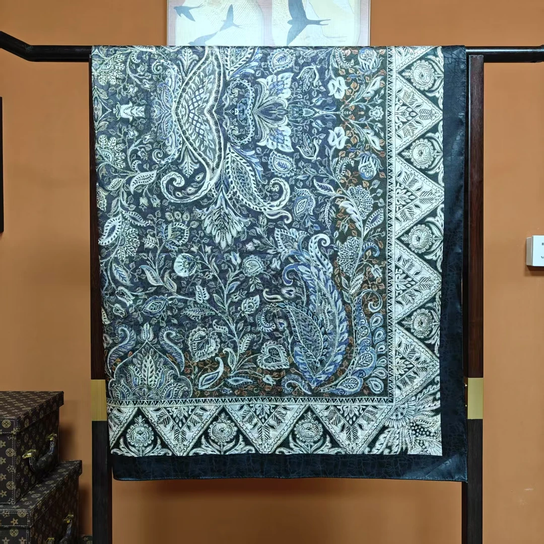 【佩斯利花园】140*140重磅香云龟裂纹高货重磅国风高端丝巾-B13