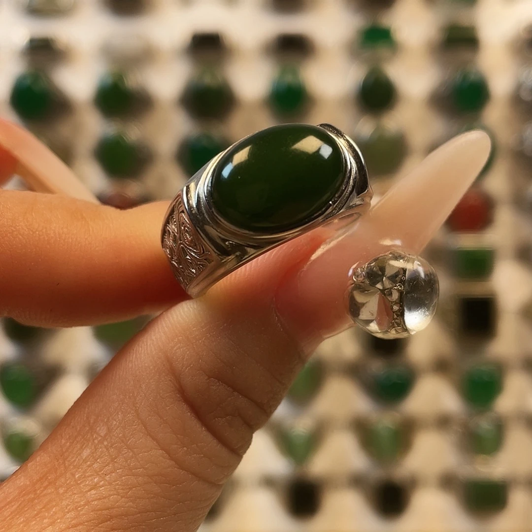 和田玉银S925镶嵌戒指