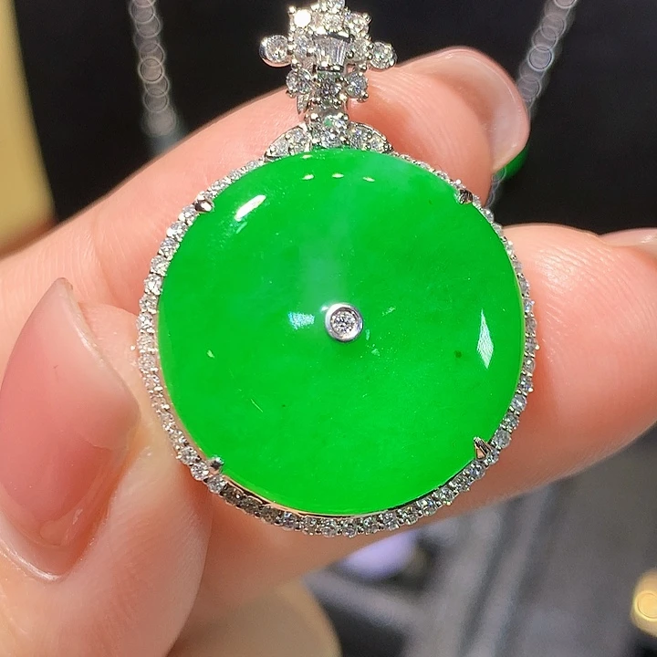 翡翠18K金镶嵌吊坠(不含链)