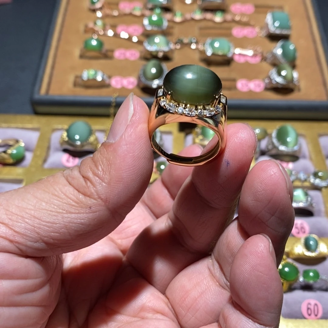 和田玉（碧玉）戒指银S925镶嵌从*