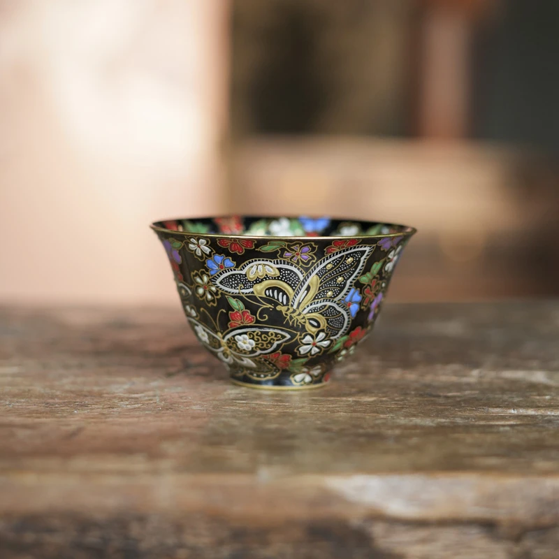 【三山拙垆】黑金珐琅内外绘蝴蝶杯（灵玺0006）