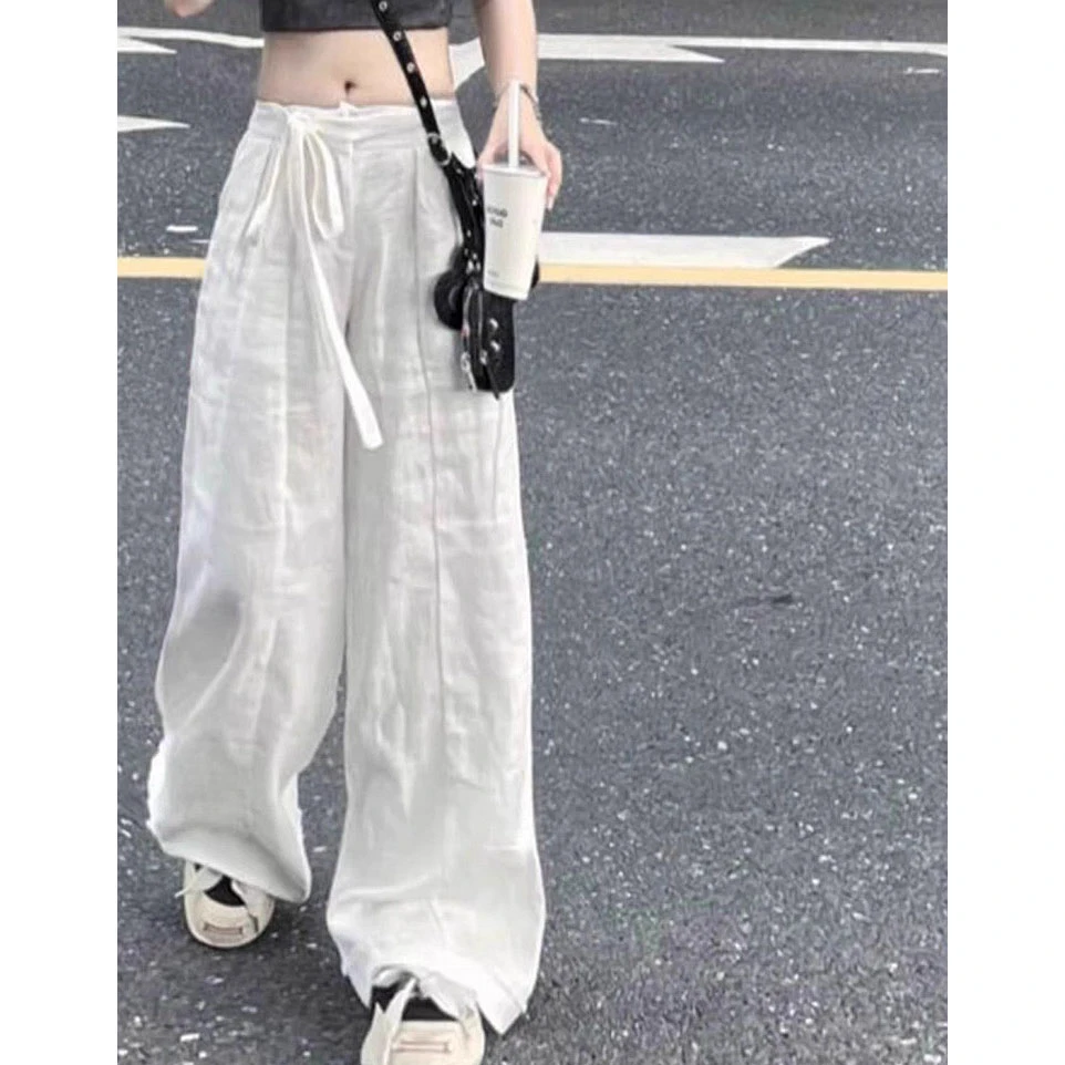 森子欧货2025春夏季今年流行漂亮设计感白色高腰垂感抽绳阔腿裤女