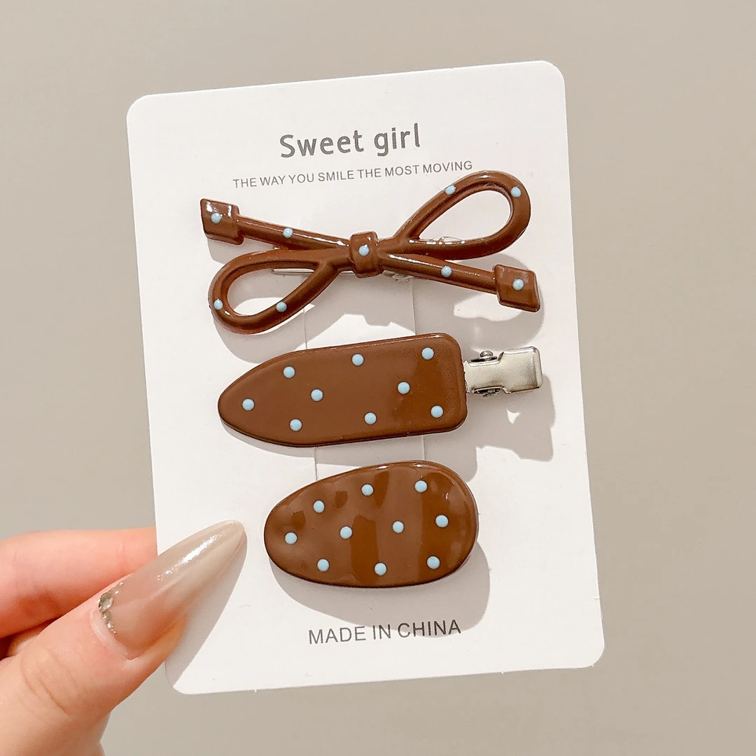 韩系新款咖色波点发夹刘海夹碎发边夹可爱侧边夹网红鸭嘴夹