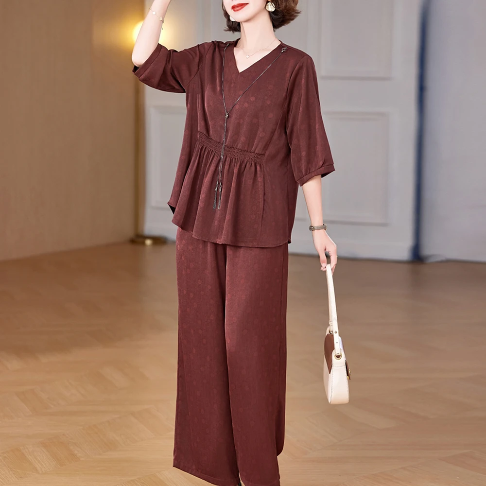 中年妈妈春装时尚减龄衬衫套装2025新款洋气小衫中老年复古衬衫