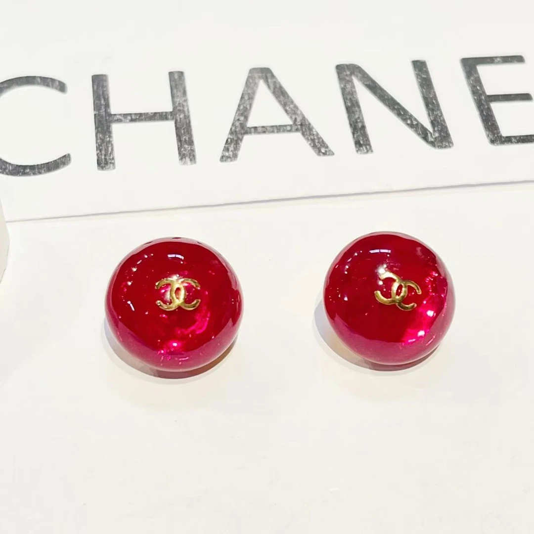 95新 Chanel/香奈儿 中古红琉璃双C耳夹/M53103