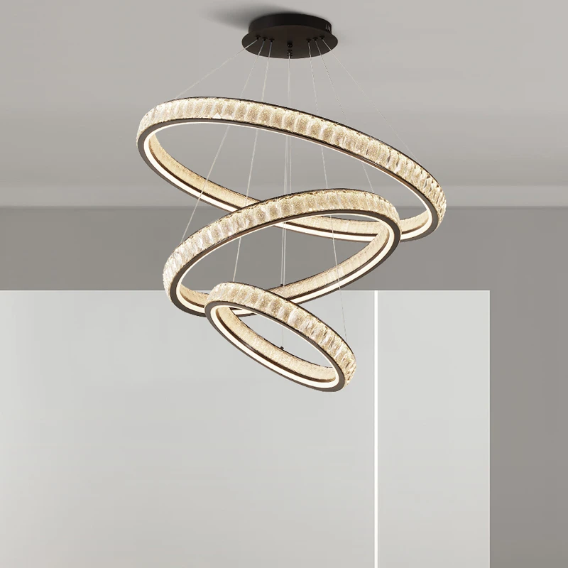 轻奢客厅水晶吊灯现代简约大气高级感大厅主灯圆圈餐厅中山灯具