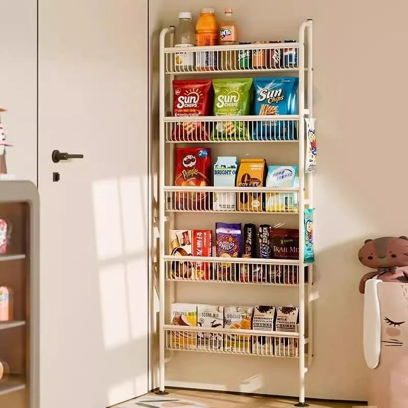 门后落地窄缝收纳架客厅靠墙多层置物架家用免打孔零食饮料储物架