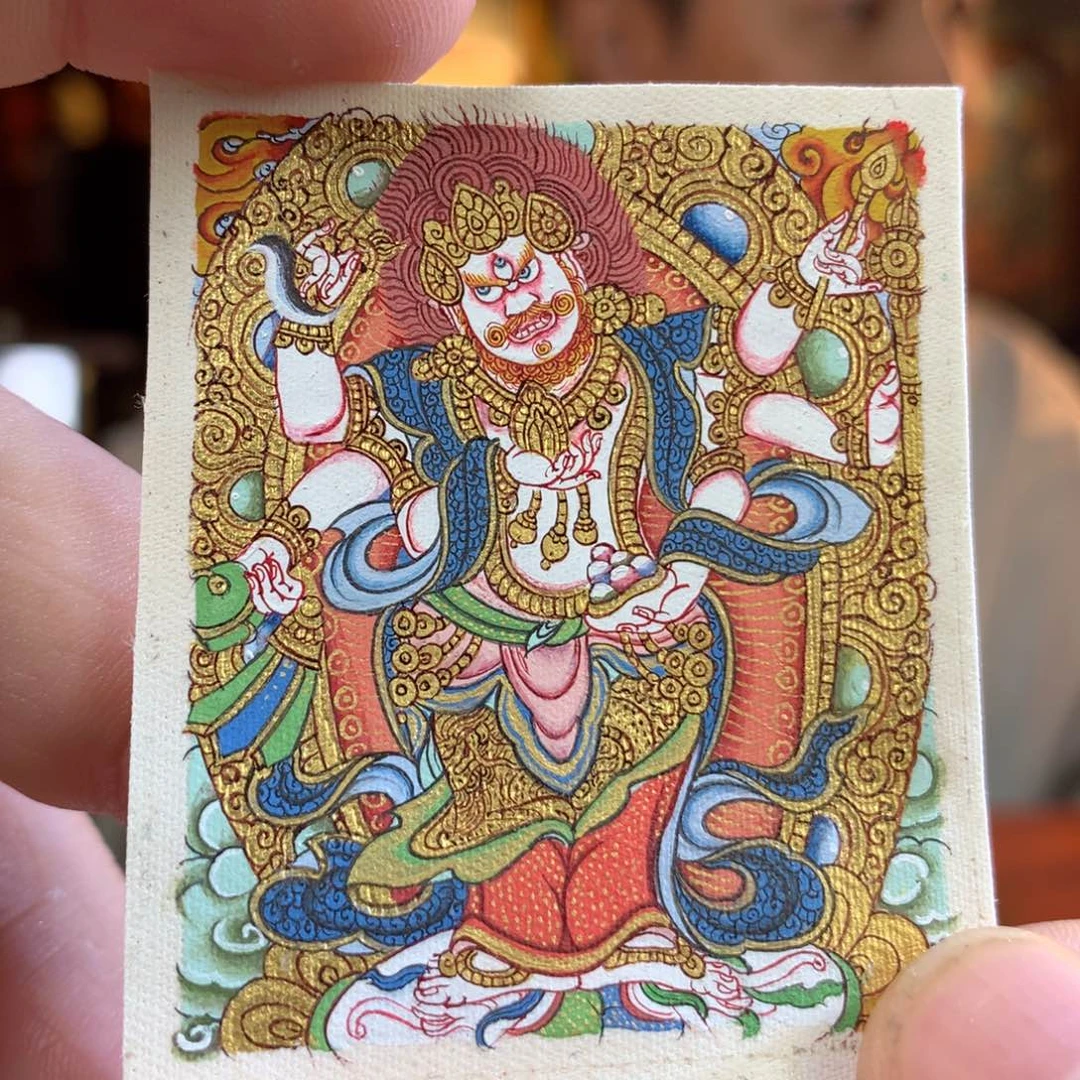 吊坠热贡纯手绘唐卡白六臂