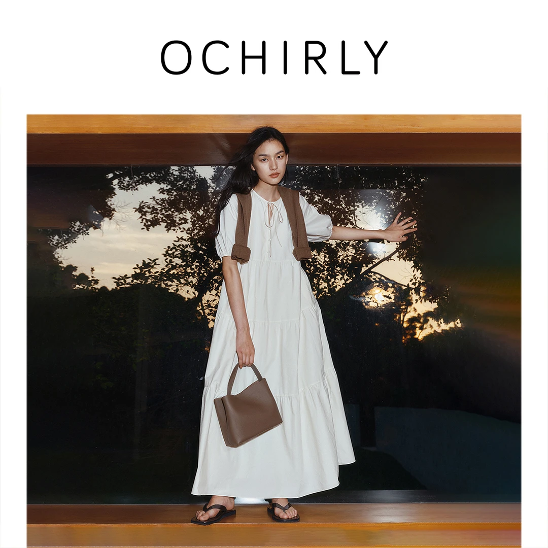【季末折扣】欧时力 100%长绒棉府绸A字连衣裙长裙宽松2025夏新品