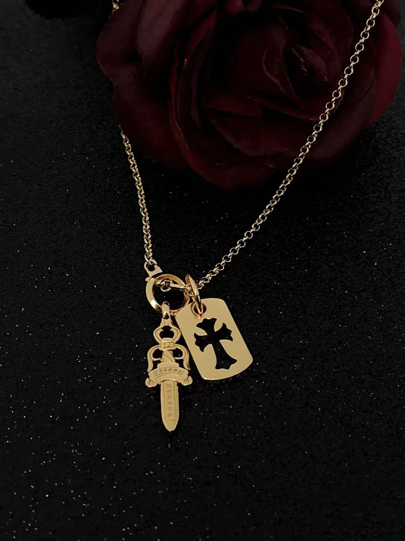 铜合金项链 宝剑项链金色高级轻奢毛衣链霸气项链