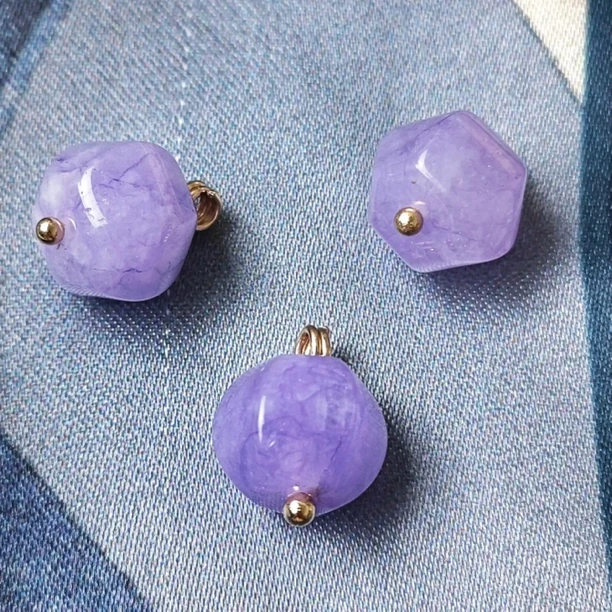 10mm天然玉石六边形紫色扣新中式国风旗袍马甲宋锦定制扣高端