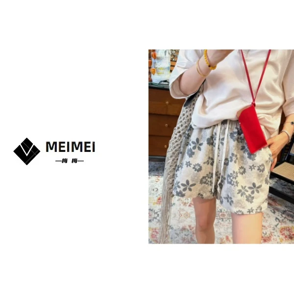 XMM.《莫兰迪花短裤》夏季时尚百搭舒适潮流洋气高级感短裤HB667789