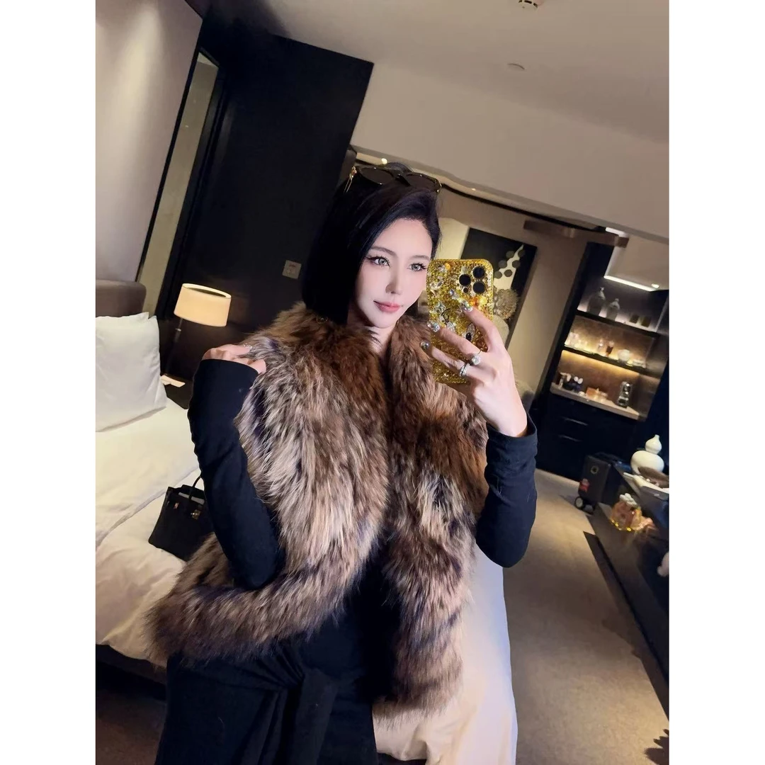 DUOMI【咖啡女神】咖色毛毛马甲款短款外套WT14184