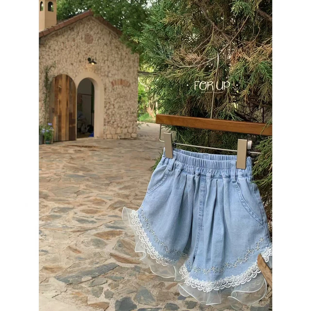 【现货】252-FU-85170牛仔蓝[FOR UP]法式塔莉刺绣花边牛仔裤