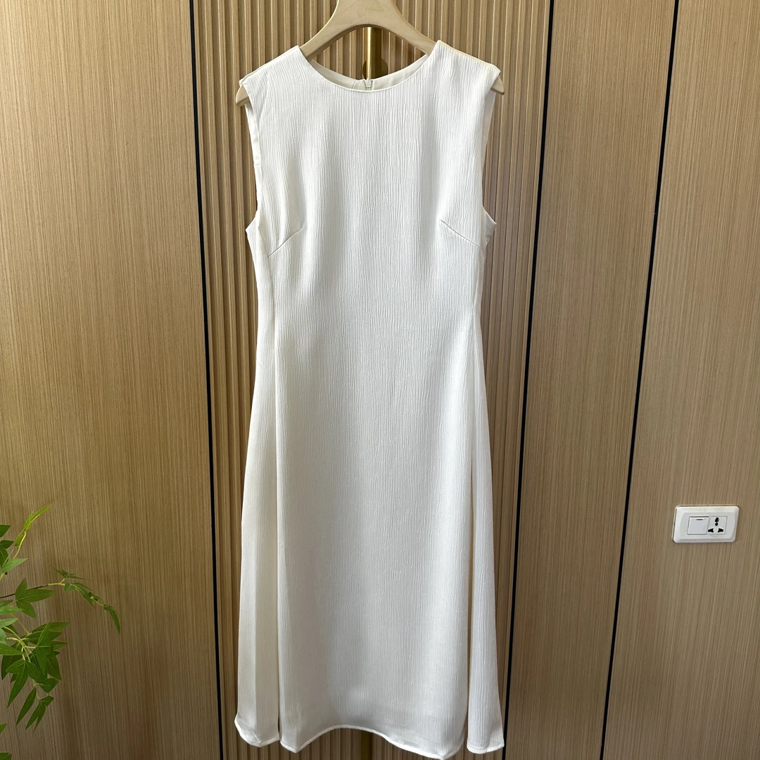 无袖高品质醋酸背心裙显瘦遮胯褶皱设计口袋连衣裙25089