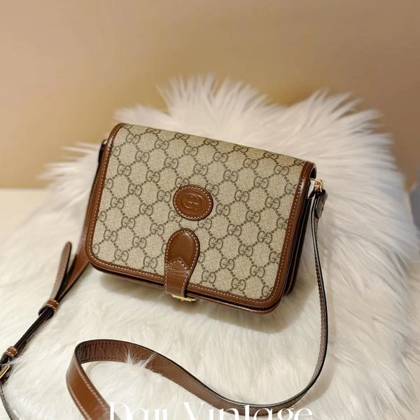 大吉中古/Gucci古驰乌木色老花邮差斜挎包