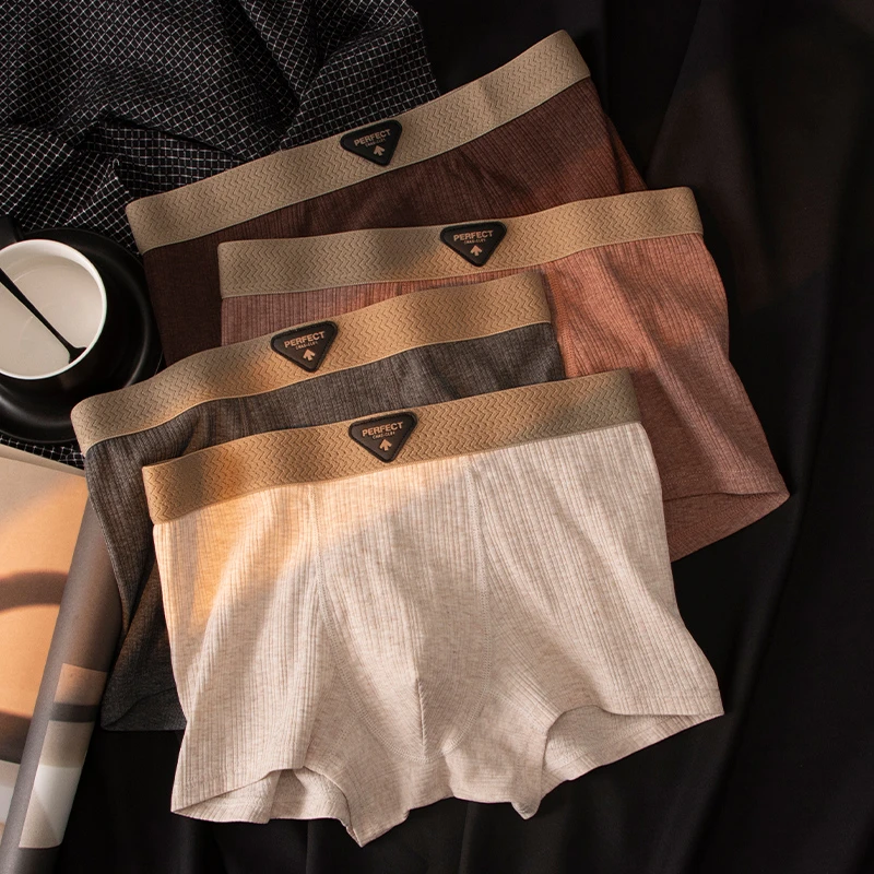 花纱气质秋冬新款阳光棉男士内裤中腰男生四角裤衩时尚平角短裤头