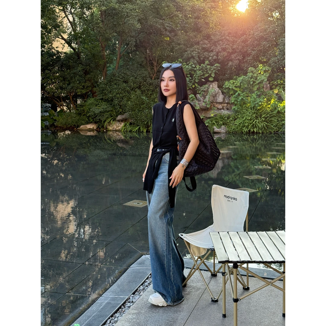 【妙妙精选】HUANGNAJI时尚气质设计感弹力直筒牛仔裤Z030