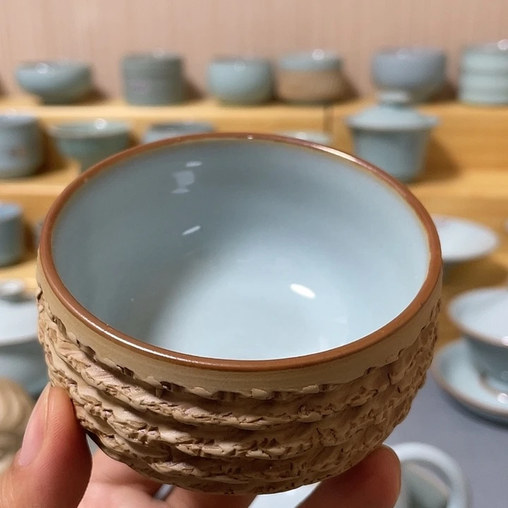 杯子陶瓷微瑕天青汝瓷手工杯
