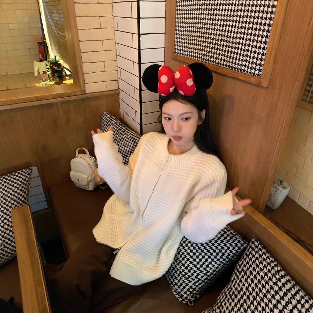 实拍~冬季慵懒复古粗针毛衣拉链针织开衫外套韩版女装2025年新款