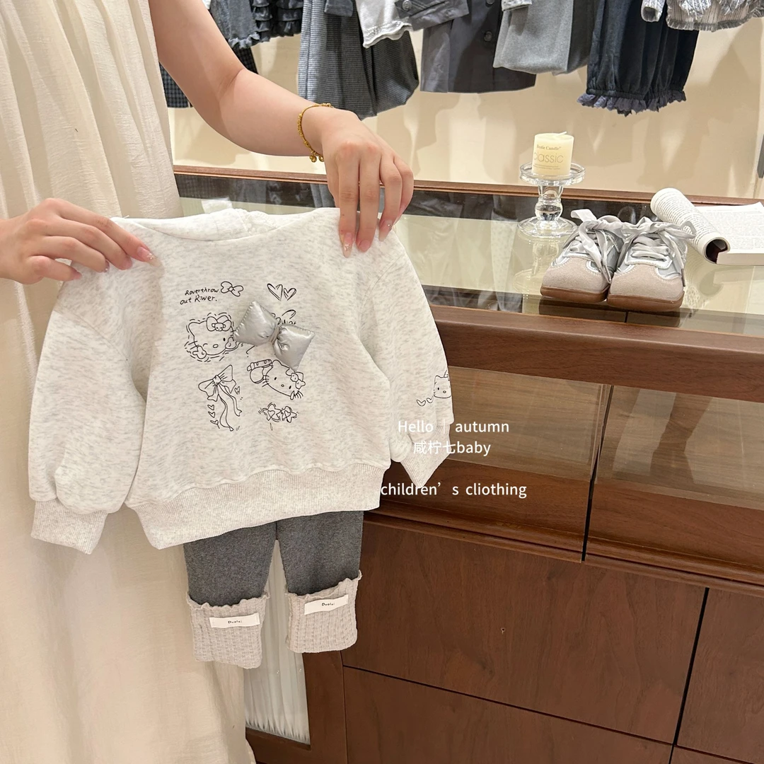 【咸柠七】女童卫衣春秋蕾丝卡通上衣洋气女宝宝秋装连帽衣服上衣