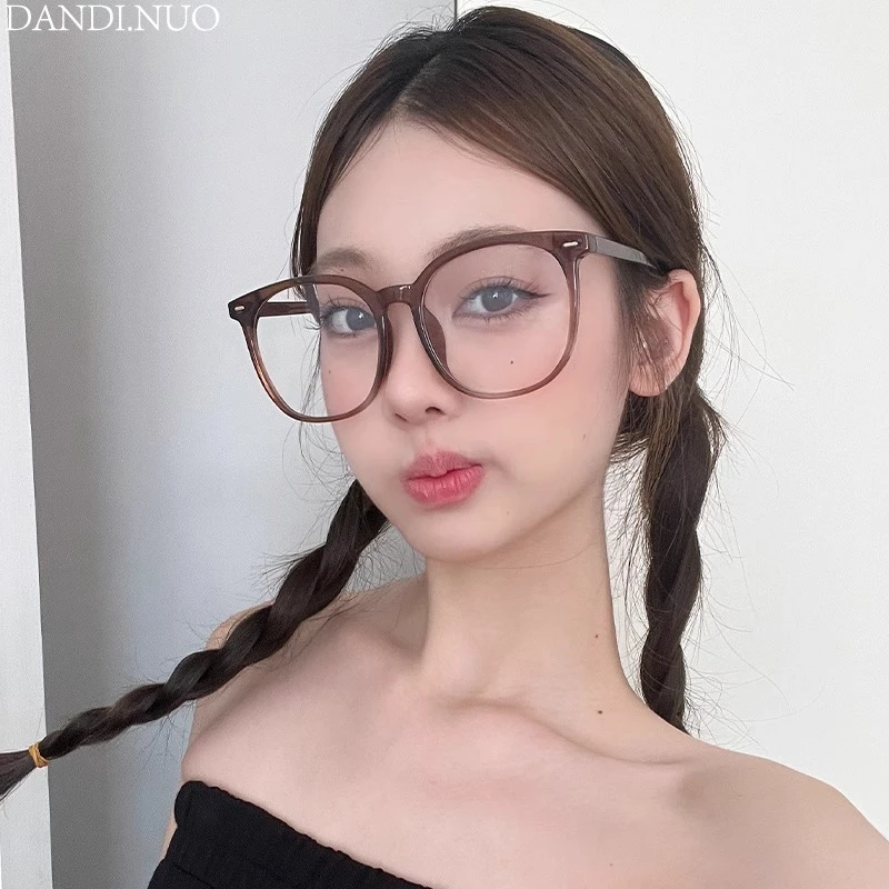超轻茶色圆框眼镜大框近视眼镜女可配有度数镜片素颜显瘦眼睛架
