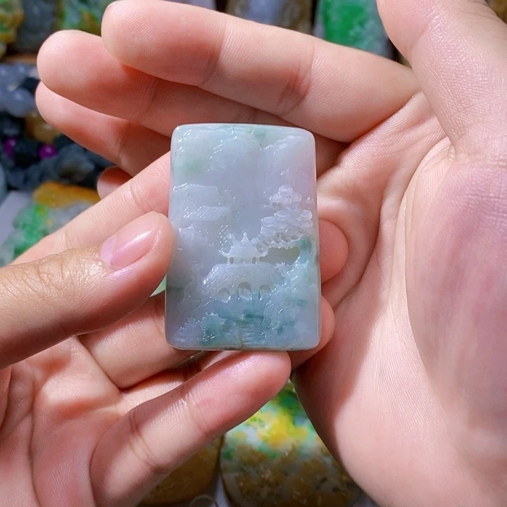 未镶嵌定制翡翠翡翠山水牌