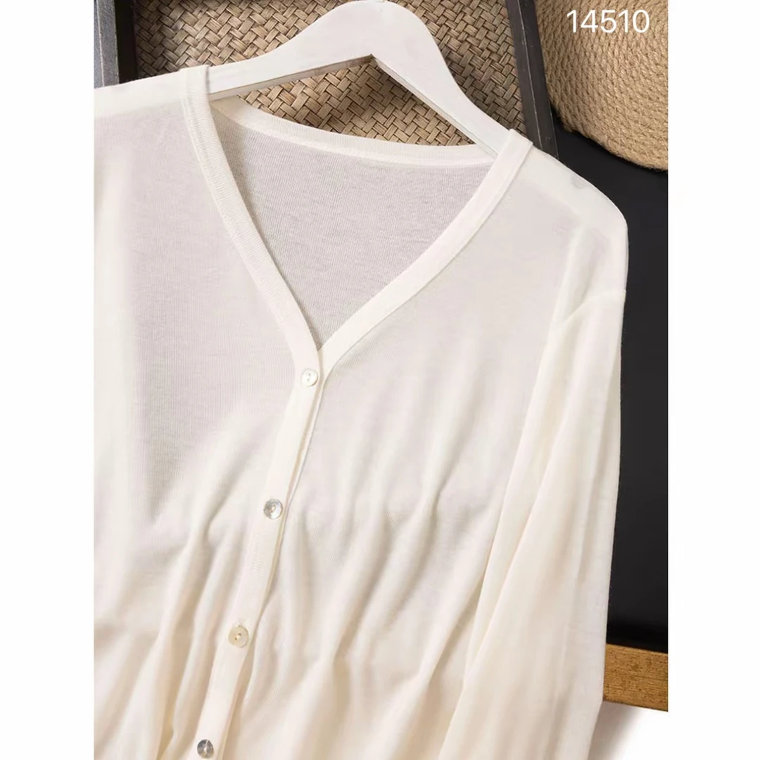 14510（部分无水洗唛，介意慎拍）WANGDAN新款V领开衫长袖防晒