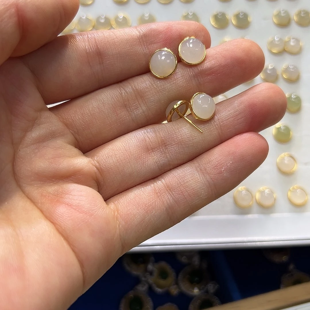 和田玉银S925镶嵌耳饰