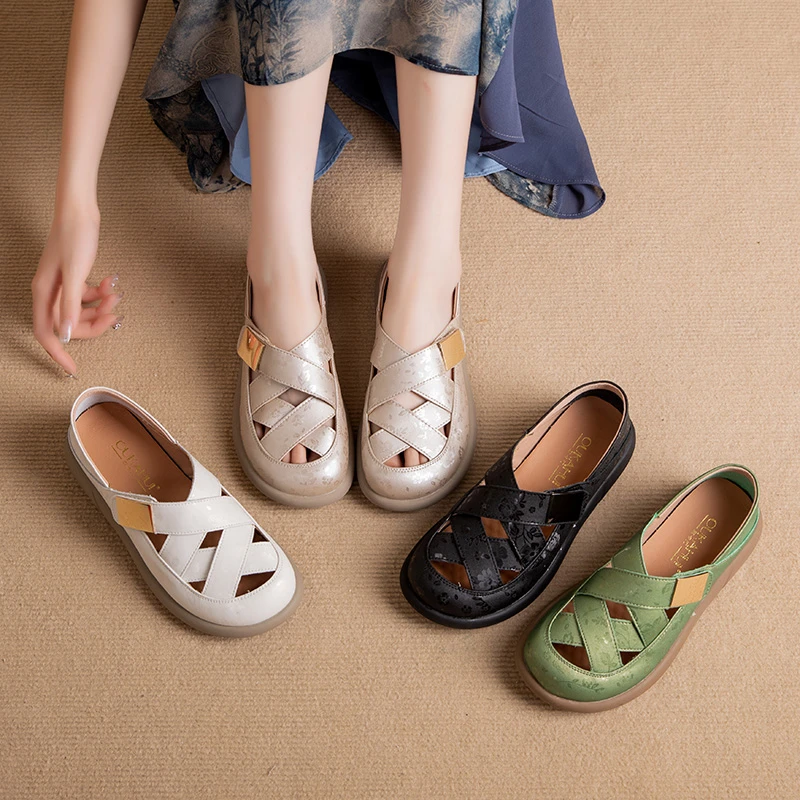 6879夏季新款凉鞋软面软底洞洞鞋单鞋平底中老年女鞋一鞋两穿