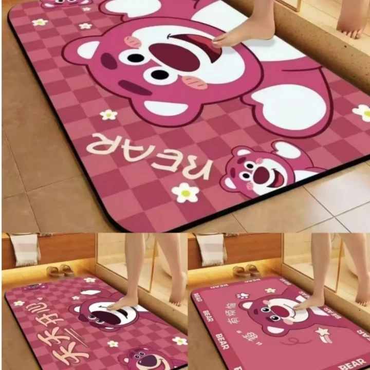 【拍一发三】草莓熊三件套硅藻泥防滑吸水地垫入户门垫无
