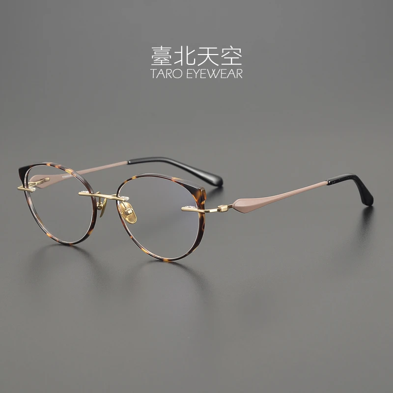 冷淡主义！猫眼板材日本超轻纯钛近视度数女复古防蓝光圆眼镜框架