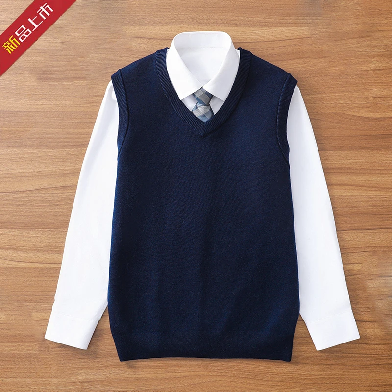 专柜正品春秋季羊毛背心男套头V领针织加厚马甲休闲无袖保暖马夹