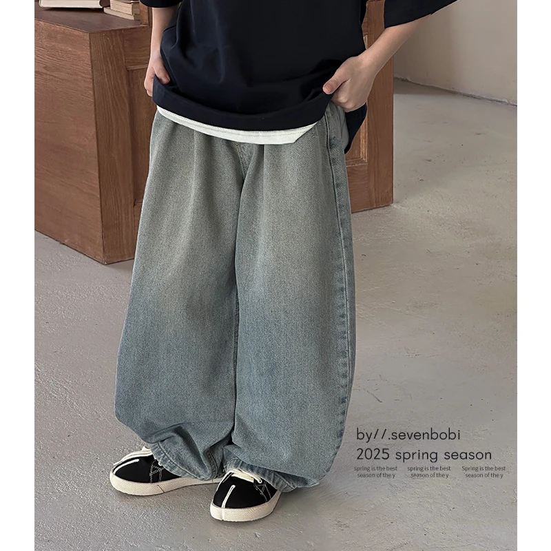【现货】男童牛仔裤春秋款2025新款中大童春装直筒长裤儿童裤子潮