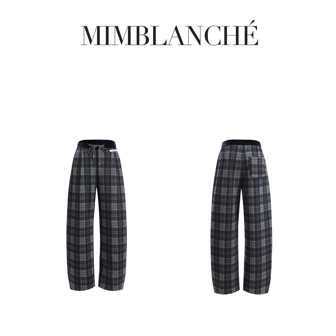 MIMBLANCHE 灰色格纹抽绳裤